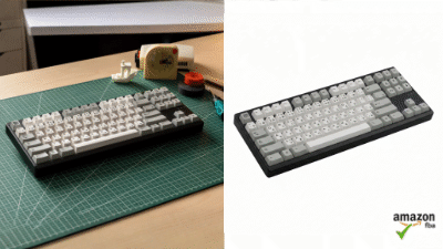 Keyboard transformed from desk clutter to Amazon FBA compliant product shot